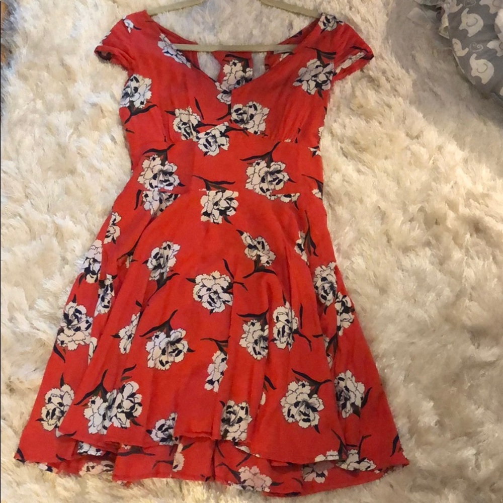 Abercrombie Red Flower Printed Babydoll Dress